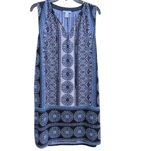 London Times Sleeveless Blue and Black Printed Shift Dress
